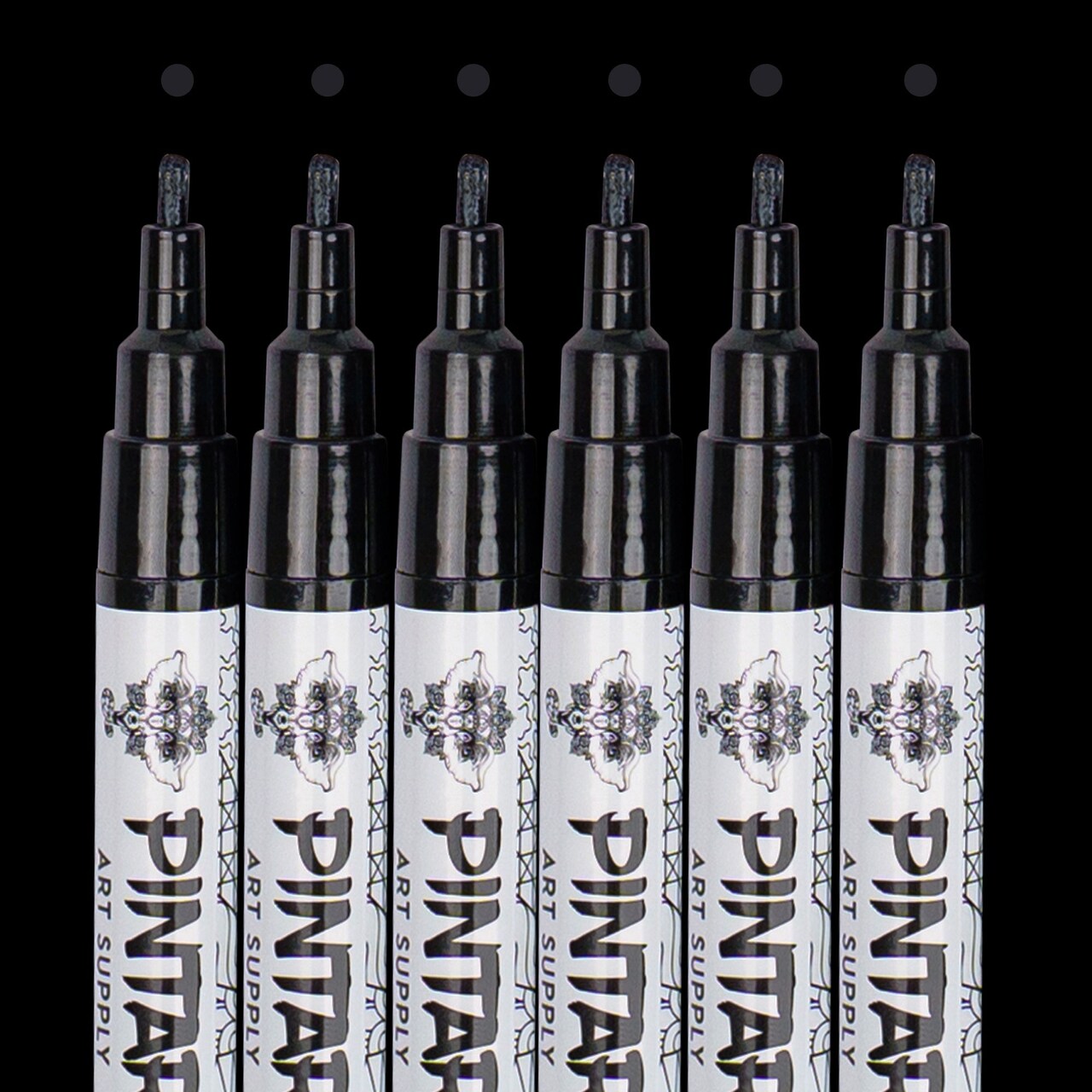PINTAR Premium Acrylic Paint Pens - 1mm Fine Tip Pens For Rock Painting, Ceramic Glass, Wood, Paper, Fabric & Porcelain, Water Resistant Paint Set, Surface Pen, Craft Supplies, DIY Project (6 Black)